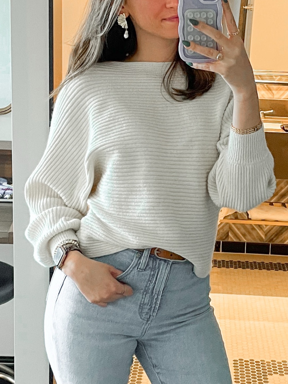 Open Edit Cream Ribbed Boatneck Sweater - Picture 5 of 5